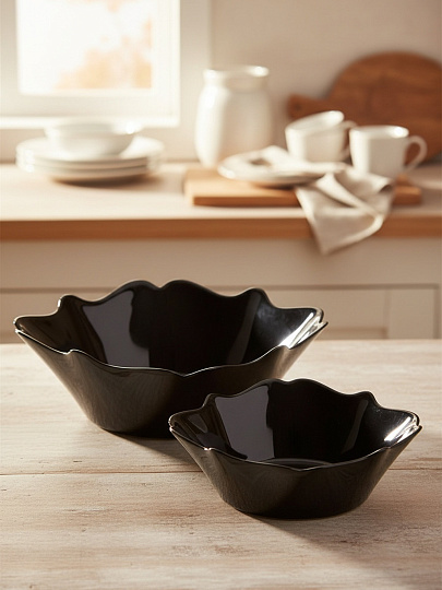 Сервиз столовый стеклокерамика, 13 предметов, на 6 персон, Черный, 100ч-13рк, резной край 1/4