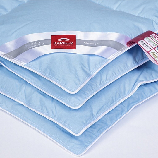 Одеяло 2-спальное, 172х205 см, Классика, пух 90% + перо 10%, всесезонное, чехол хлопок, кант, Kariguz