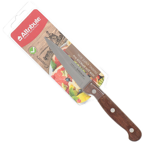 Нож кухонный Attribute, Country, для овощей, нержавеющая сталь, 9 см, рукоятка дерево, AKC204