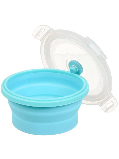 Контейнер пищевой пластик, 350 мл, 12х12х3 см, голубой, круглый, складной, Y4-6483