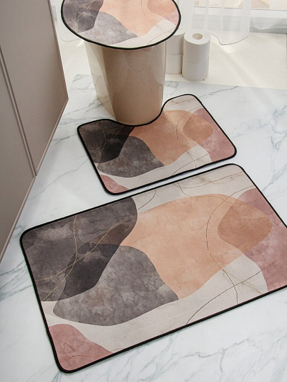 Набор ковриков для ванной, 3 шт, 0.5х0.8, 0.5х0.4, 0.45х0.39 м, диатомит, быстросохнущий, бежево-коричневый, Silvano, Вельвет