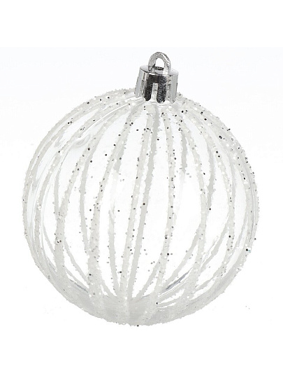 Елочный шар 6 шт, прозрачный с серебром, 7 см, пластик, SYQC- 0124130