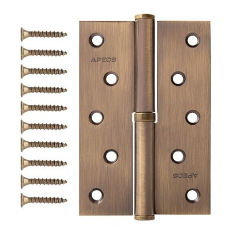 Петля врезная для деревянных дверей, Apecs, 120х80х3 мм, левая, B-Steel-AB-L, 13696, с подшипником, бронза
