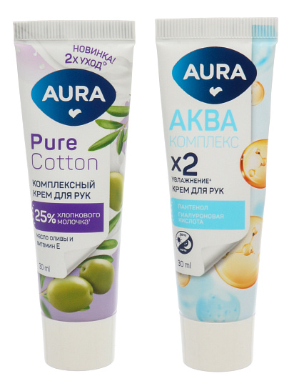 Набор подарочный для женщин, Aura, крем для рук, увлажняющий 30 мл, крем для рук, комплексный 30 мл