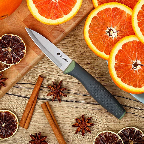 Нож кухонный Daniks, Verde, для овощей, нержавеющая сталь, 9 см, рукоятка пластик, JA2021121-5