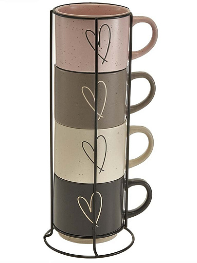 Набор кружек керамика, 4 шт, 400 мл, Love, Ф11-053L/4, металлическая подставка