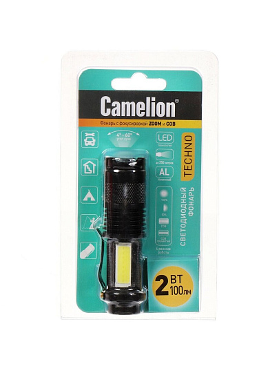 Фонарь Camelion, LED51531, алюминий, 4 режима, XPE+COB, ZOOM, 1XLR6, блистер, 14533