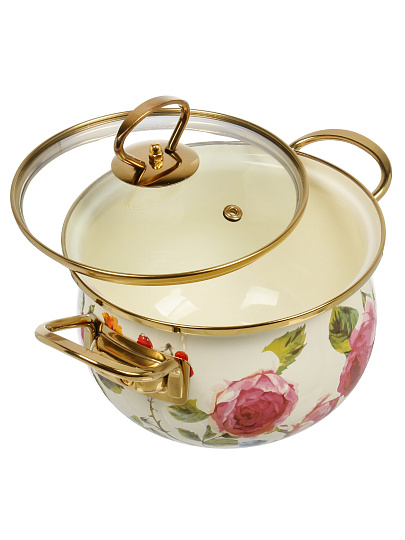 Кастрюля эмалированная сталь, 2 л, крышка стекло, Daniks, Pions, индукция