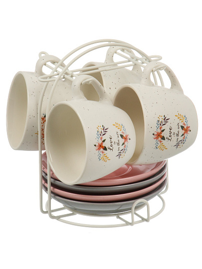 Набор чайный керам, 8 пр, 4 перс, 240 мл, Love, Ф11-004К/8, мет.подставка