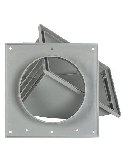 Выход стенной пластик, вытяжной, 175х175 мм, с обратным клапаном, с фланцем D120, серый, Event, 175К120ФВ сер