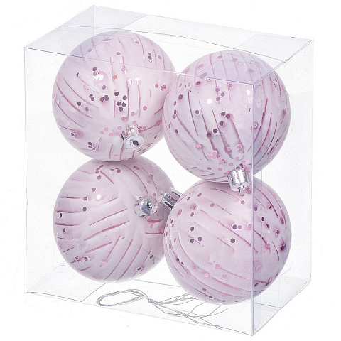 Елочный шар 4 шт, rose pink, 8 см, пластик, SYQC-0121117