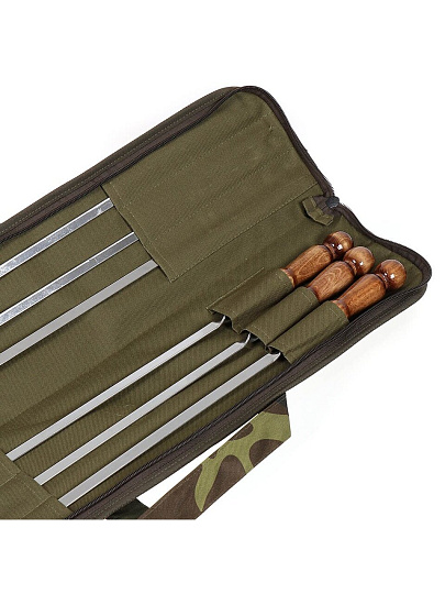 Шампур лезвие плоское, 6 шт, 630х450х10х2.5 мм, нержавеющая сталь, рукоятка дерево, 2К-287Н