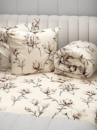 Постельное белье 1.5-спальное, простыня 150х215 см, 2 наволочки 70х70 см, пододеяльник 145х215 см, Майская ночь, бязь, Нерина