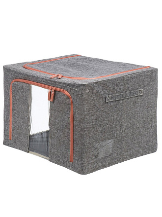 Кофр для хранения, 1 секция, с крышкой, складной, 50х40х33 см, спанбонд, с молнией, с ручкой, серый, Y6-10758