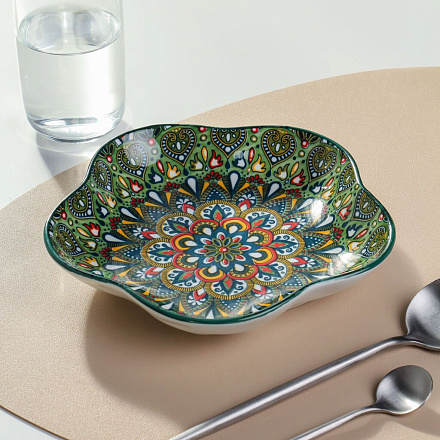 Блюдо керамика, 20 см, зеленое, Самарканд, Y4-9768