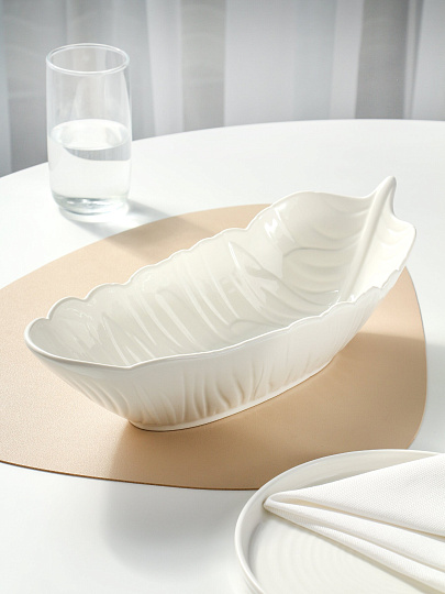 Салатник керамика, 35х14х8 см, Белый лист, B010392