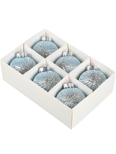 Елочный шар 6 шт, голубой, 8 см, пластик, имитация шелка, SYQB- 0124365