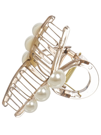 Заколка для волос 8х5 см, с белыми бусинами, Y4-11620