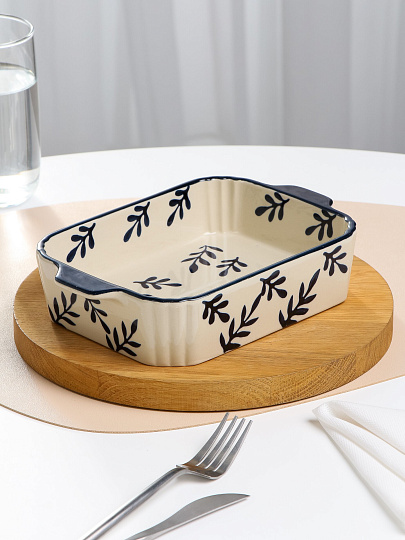 Форма для запекания керамика, 21.5х14х5 см, прямоугольная, Синее кружево, B010427