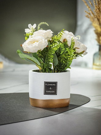 Цветок искусственный декоративный Композиция в кашпо, 22х11 см, белый, Y4-7930