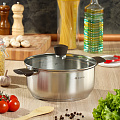 Кастрюля нержавеющая сталь, 4.8 л, с крышкой, крышка стекло, Daniks, Savory, SD-A95-24, серебристая, индукция - фото 2