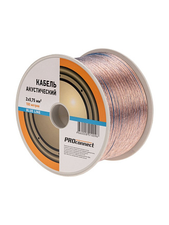 Провод акустический, 2х0.75 мм², 100 м, прозрачный, PROconnect, BL, 01-6204-6