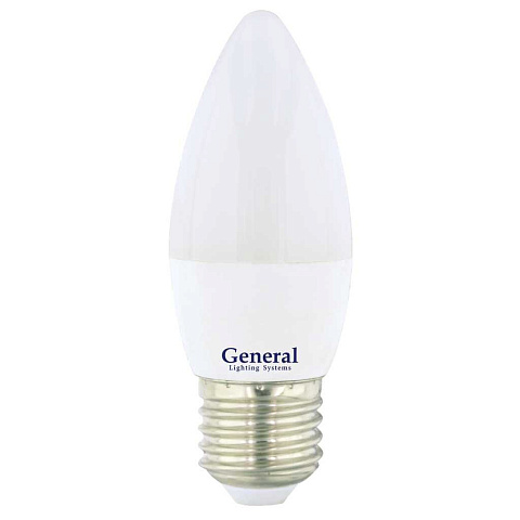 Лампа светодиодная E27, 8 Вт, 230 В, свеча, 2700 К, теплый белый свет, General Lighting Systems, GLDEN-CF