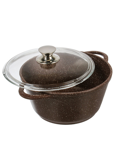 Кастрюля алюминий, антипригарное покрытие, 2 л, крышка стекло, Горница, Шоколад, к2233аш