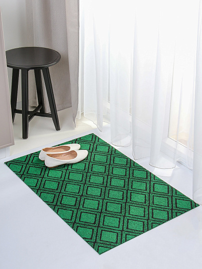 Коврик придверный, 60х90х70 см, прямоуг, 100% полиэстер, влаговпит, зелен., ромб, Жаккард , HP-3616