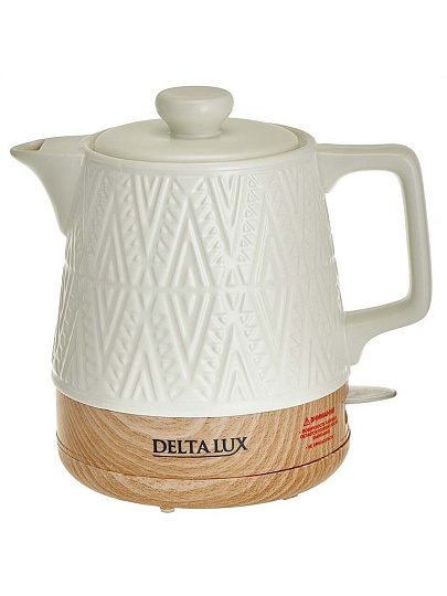 Чайник электрический Delta Lux, DE-1020, белый, 1 л, 1200 Вт, скрытый нагревательный элемент, фарфор