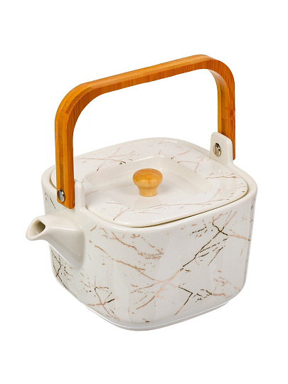 Чайник заварочный керамика, металл, бамбук, 1 л, с подогревом, Мрамор, Y6-6474