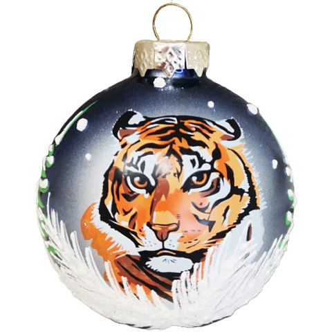 Елочный шар Уссурийский тигр, в ассортименте, 8.5 см, стекло, КУ-85-212004