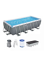 Бассейн каркасный Bestway, 488х244х122 см, Power Steel Rectangular, 56670BW, фильтр-насос, лестница, тент, 11532 л, поплавок-дозатор - фото 5