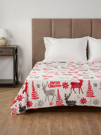 Плед 1.5-спальный, 150х200 см, велсофт, 100% полиэстер, Silvano, Олени, белый, A120028