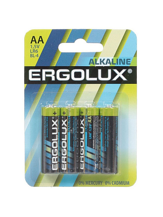 Батарейка Ergolux, АА (LR6, 15A), Alkaline, щелочная, 1.5 В, блистер, 4 шт, 11748