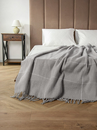 Плед 1.5-спальный, 140х200 см, 100% новозеландская шерсть, Vladi, Осло, белый, светло-серый, 12S/BATTLE