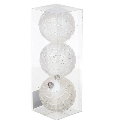 Елочный шар 3 шт, в ассортименте, 8 см, пластик, с серебрянным декором, микс, SYKCQA-012041