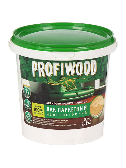 Лак Profiwood, паркетный, водно-дисперсионный, глянцевый, акриловый, для внутренних работ, 0.9 кг