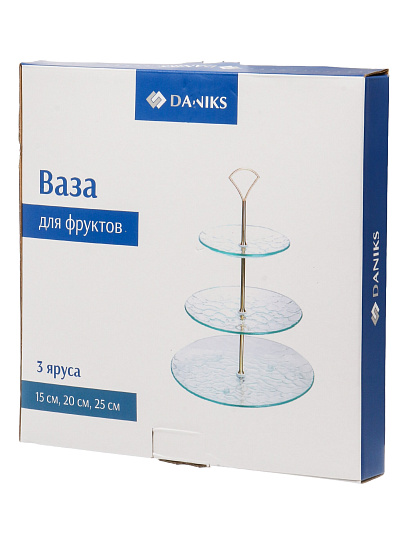 Ваза для фруктов, 3 яр, стекло, 15,20,25см, Лед с золотой отводкой, Daniks