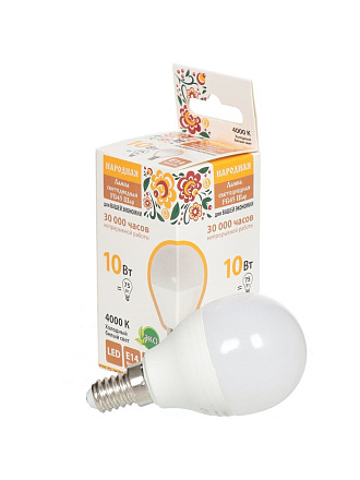 Лампа светодиодная E14, 10 Вт, 75 Вт, шар, 4000 К, нейтральный белый свет, TDM Electric, Народная, SQ0340-1606