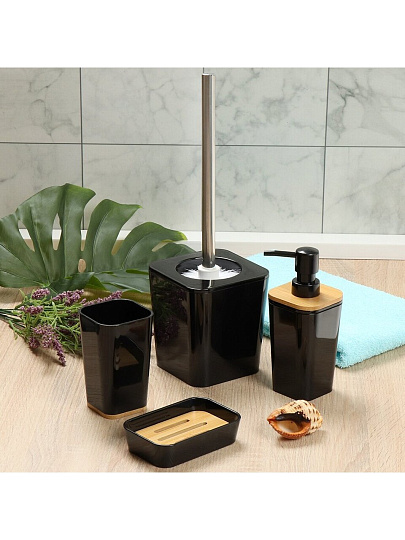 Ерш для туалета Бамбук, напольный, 11.5x11.5x12.8 см, пластик, черный, PS0107CA-TOH