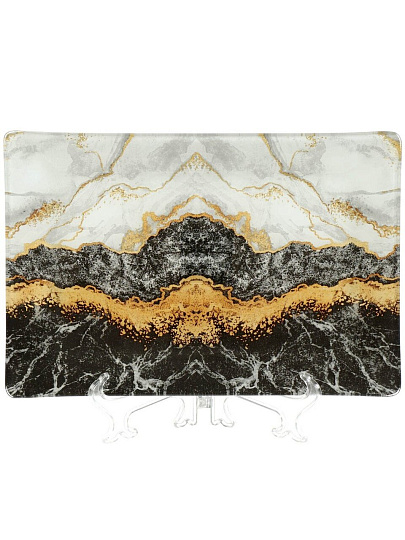 Тарелка десертная сервировочная, стекло, 20х30 см, прямоугольная, Флюид, Daniks