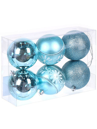 Елочный шар 6 шт, бирюза, 8 см, SYQB-0122311