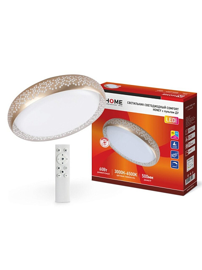 Светильник светодиодный, In Home, Comfort Honey, 60 Вт, 3000-6500 К, 4800 Лм, IP40, 50х50х11 см, с диммером, золотистый, 4690612034447