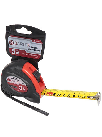 Рулетка 5 м, обрезиненный пластик, 25 мм, с фиксатором, + кнопка, Bartex, JB-02/36G-5025