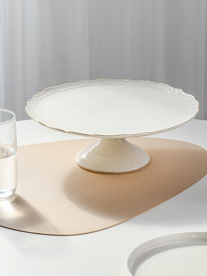 Тортница фарфор, 28 см, круглая, на ножке, Jewel, Кружево, ПС0010-14