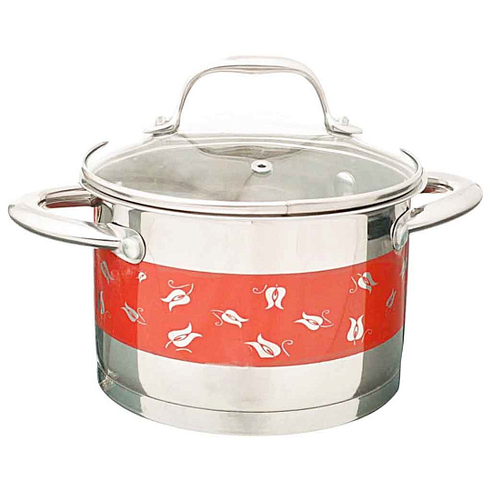 Набор посуды нержавеющая сталь, 6 предметов, кастрюли 1.9, 2.7, 3.7 л, индукция, Daniks, Декор, M-327R, красный