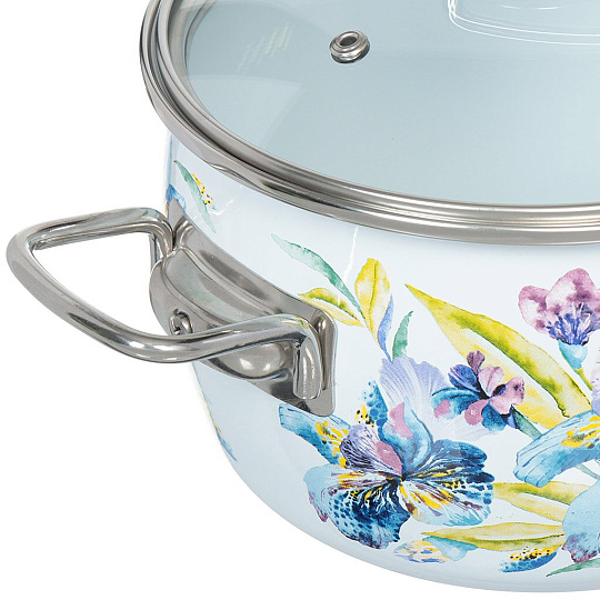 Кастрюля эмалированная сталь, 3 л, крышка стекло, Vitross, Iris белоснежный, 1SC185S, индукция