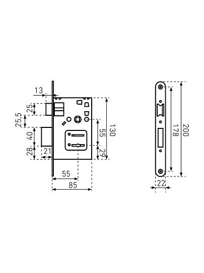 Замок врезной Птимаш, ЗВ9-4 (ЗВ9), 11 541, без ручки, сувальдный, универсальный, хром