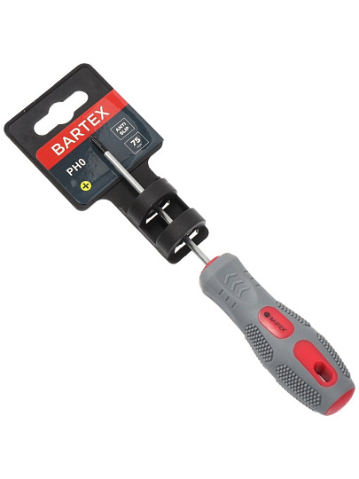Отвертка крестовая, Bartex, Ph0, 0х75 мм, антискользящая двухкомпонентная, CrV сталь, K0029N